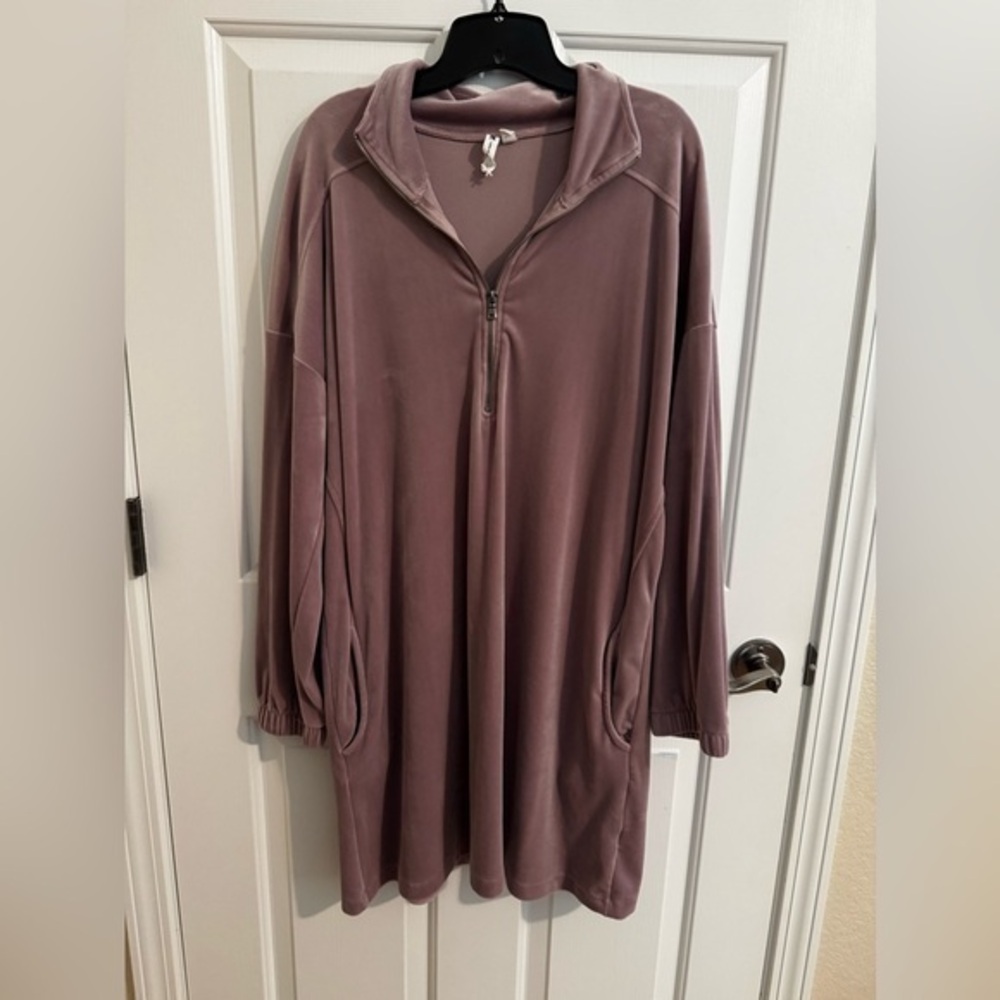 Cable & Gauge Plush 1/4 Zip Lounge Mini Tunic Dress Pockets Mauve Size XL
